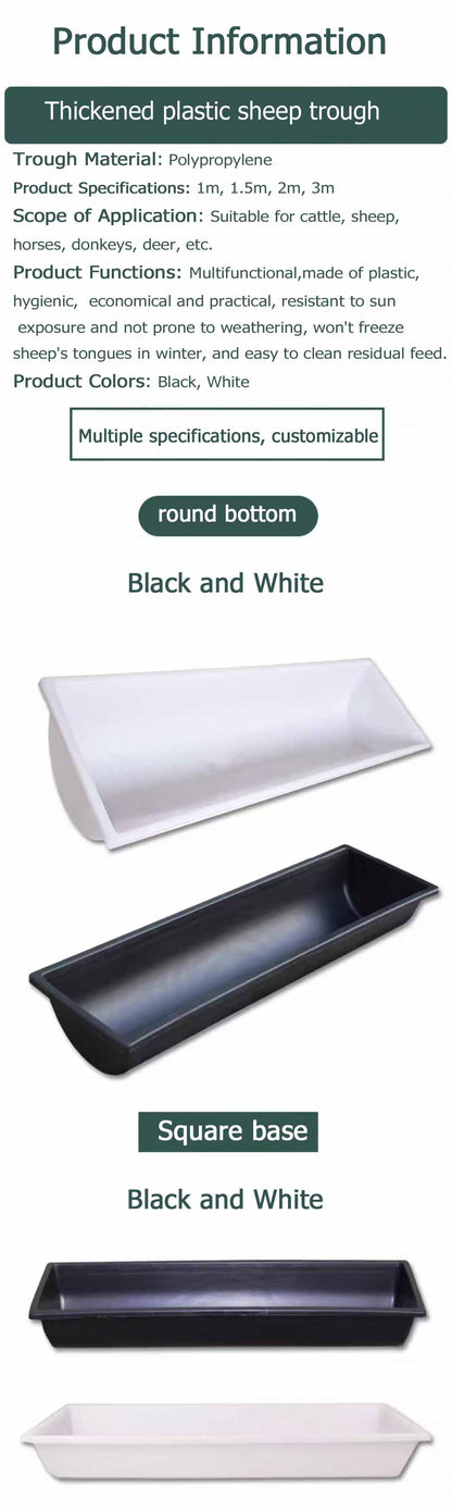 Durable Thick Plastic Cattle Feed Trough - Livestock Farm Feeder Trough for Cattle Goat Sheep